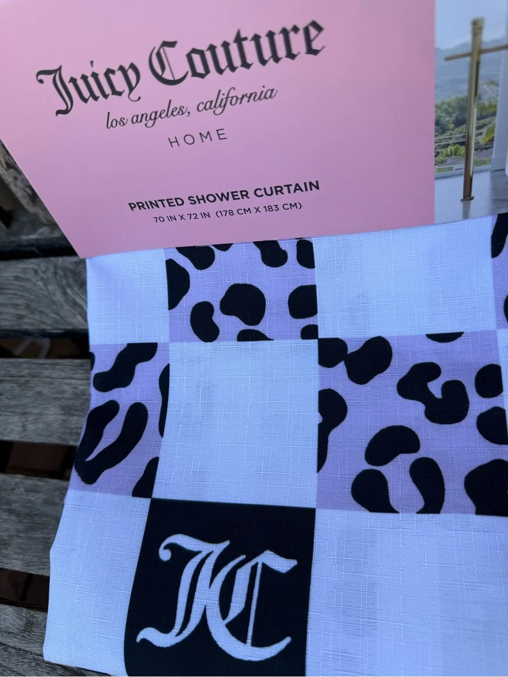 Juicy Couture Pink and Black Leopard Checkerboard Shower Curtain